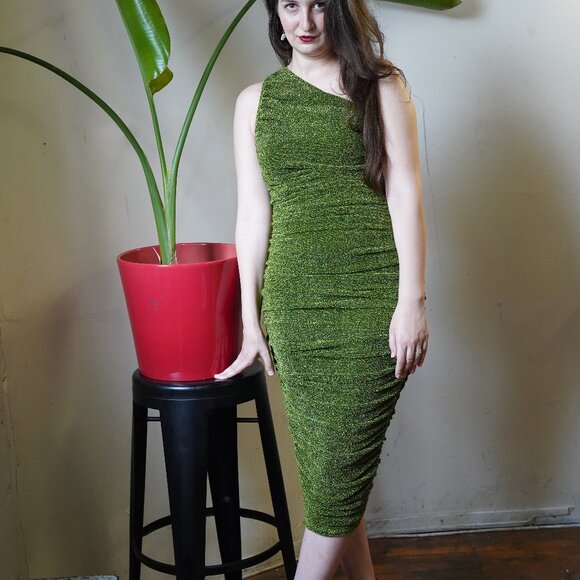 Pretty Little Thing Metallic Green Cold Shoulder Dress Size US 4 - Picture 5 of 5